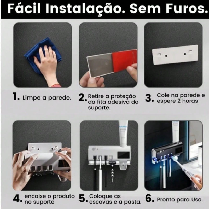 Miniatura: Suporte Porta Escova Dente Esterelizador Uv + Dipenser Automático  Pasta Branco