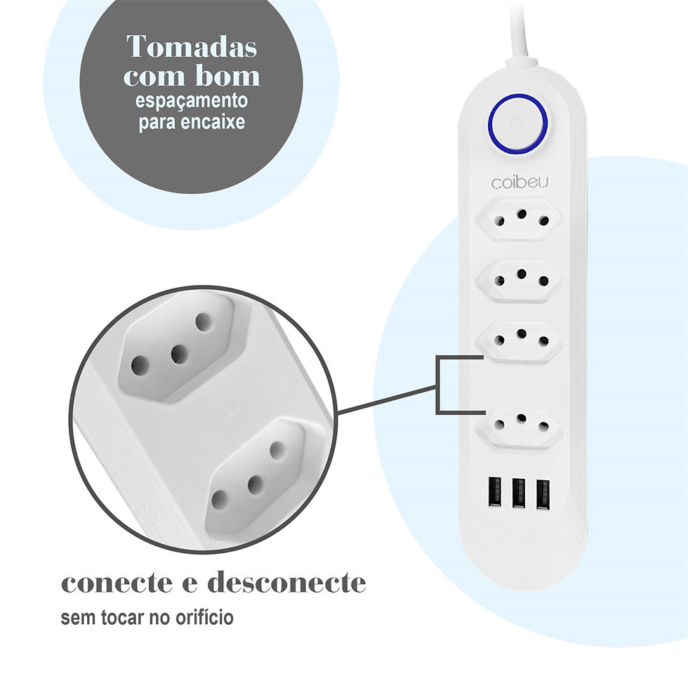 Miniatura: Filtro De Linha 2 Metros 4 Tomadas 3 Usb 2 Tipo C Bivolt