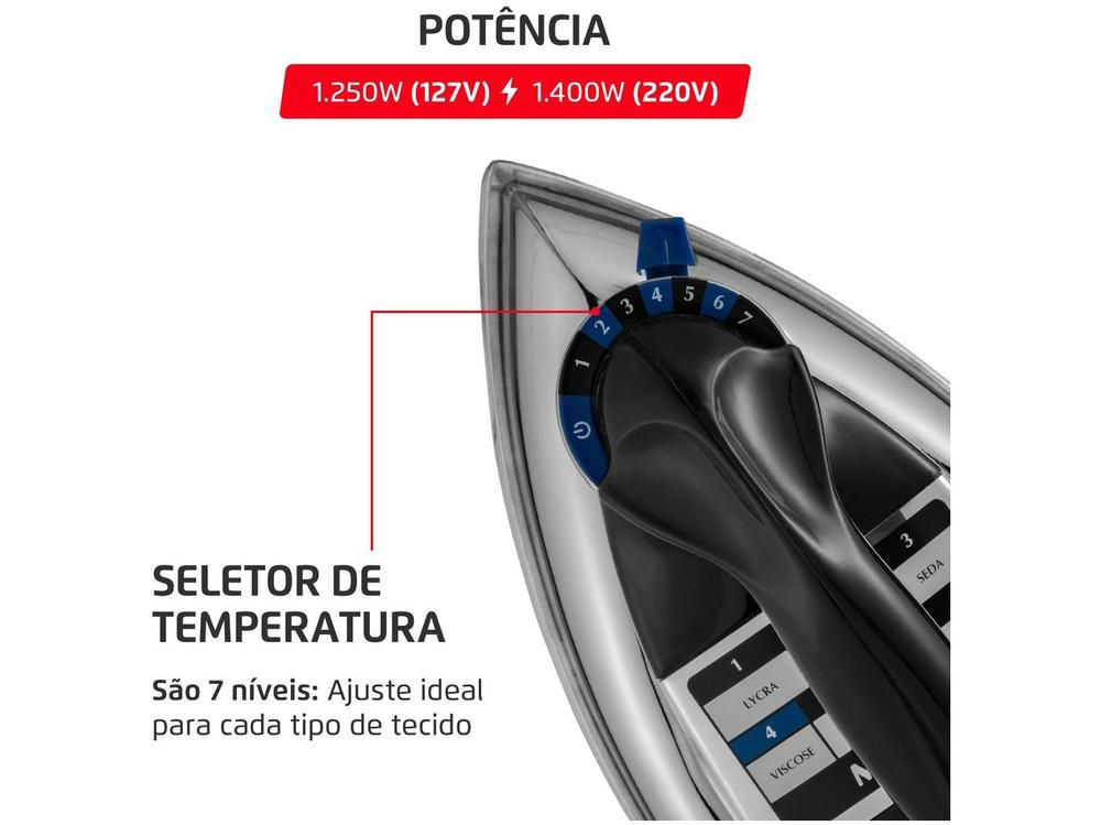 Ferro De Passar A Seco Mondial, 1250w Preto/inox