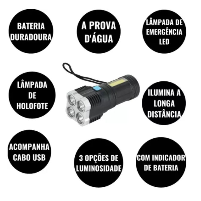 Miniatura: Lanterna Led 5 Nucleos Super Potente Com Luz De Emergencia