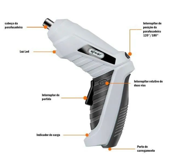 Parafusadeira Portátil Recarregável Com Extensor, Acessórios