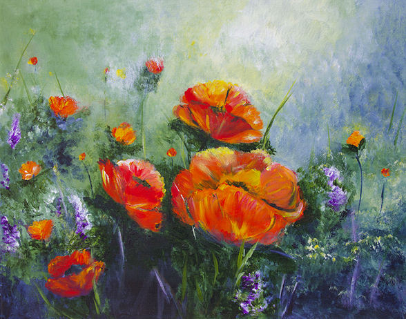 Marcia Sivek "POPPIES AND LUPINE" Acrylic 20x16 $300