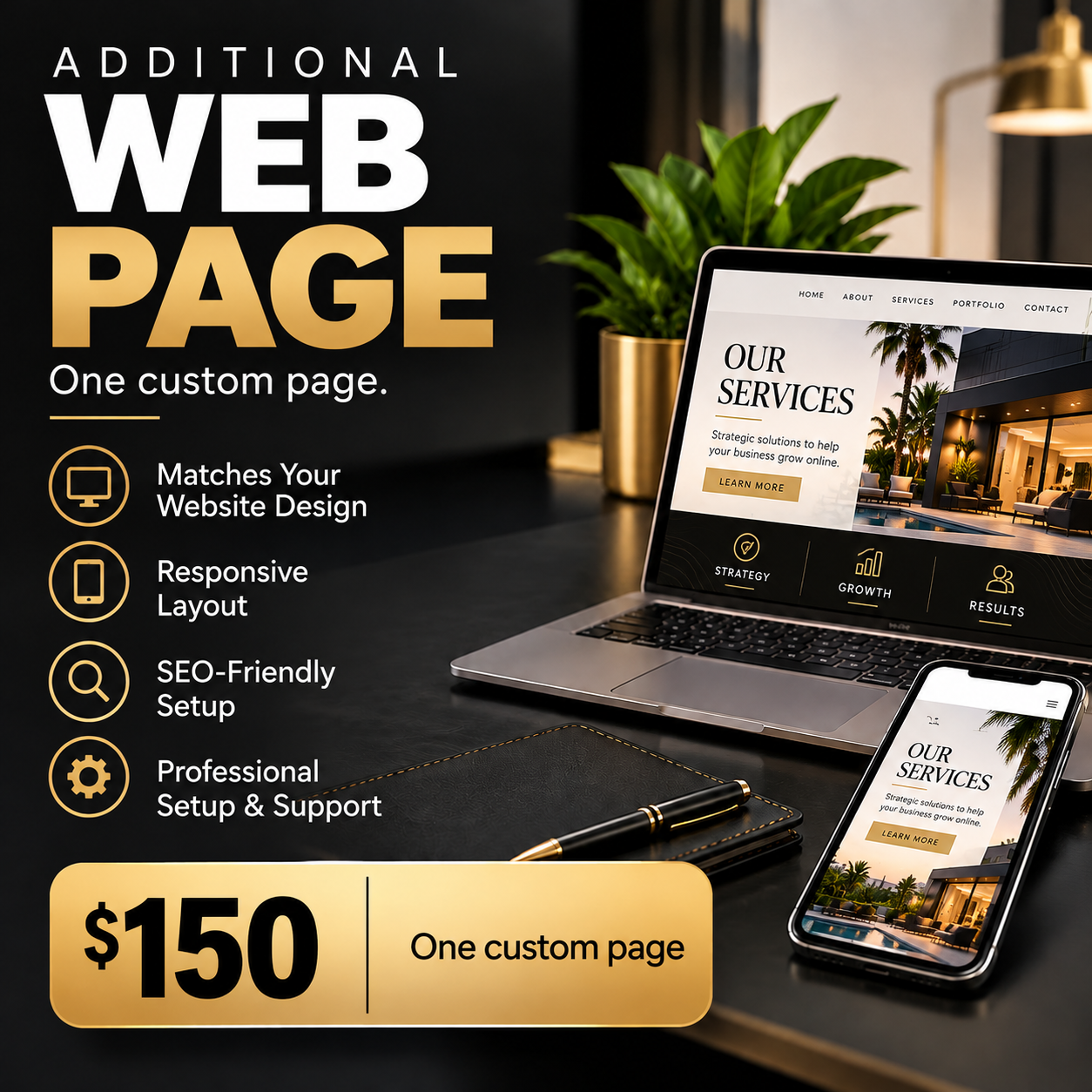 Additional Custom Website Page – $150 Per Page