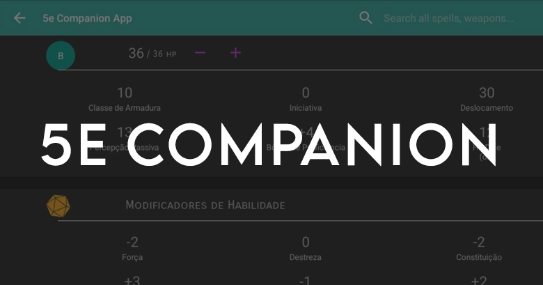 a tela de fundo do 5e companion, aplicativo de organização de fichas para d&d, contendo status, modificadores e habilidades