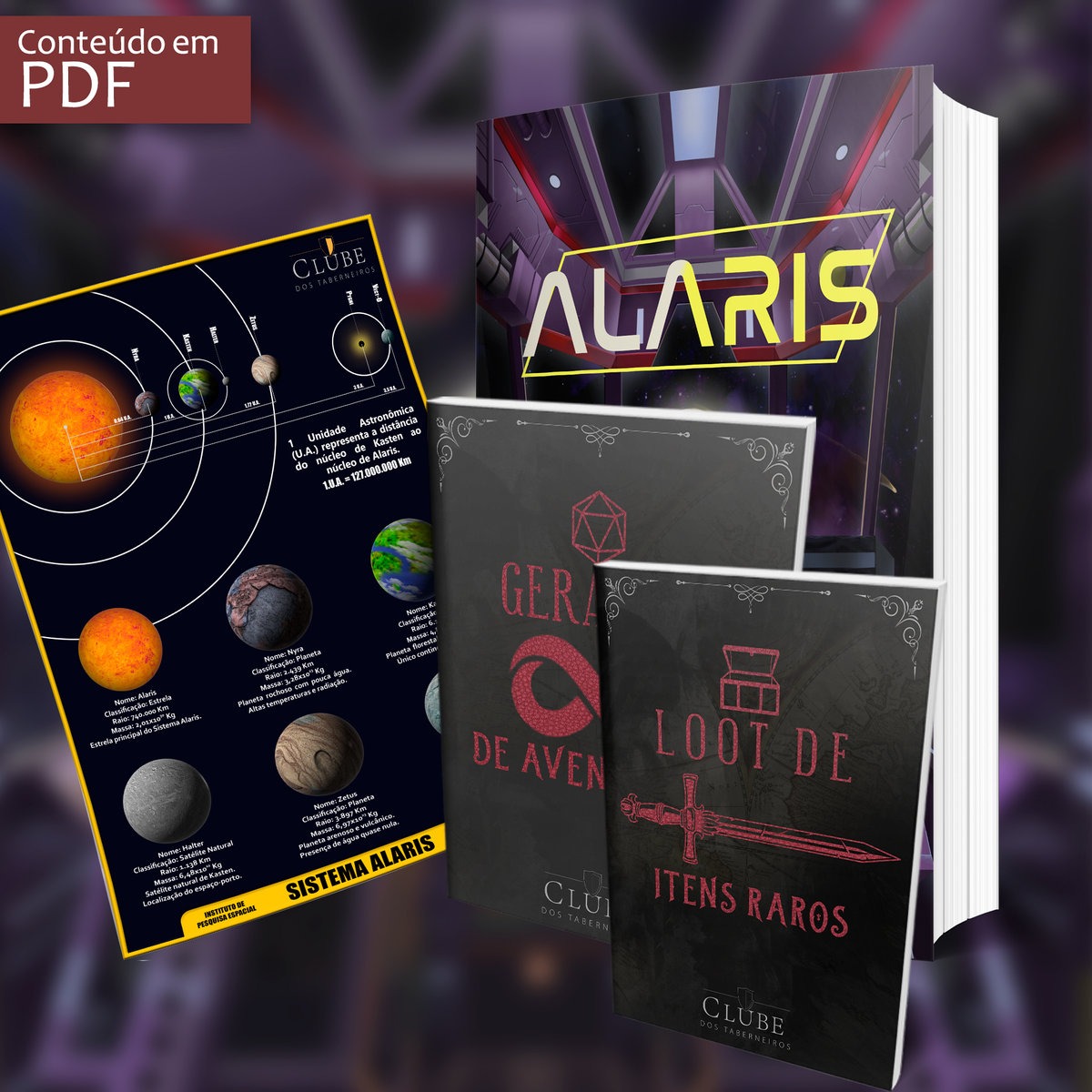 Conteúdo digital do cenário de RPG Alaris: livros e guias do Sistema Alariano em PDF