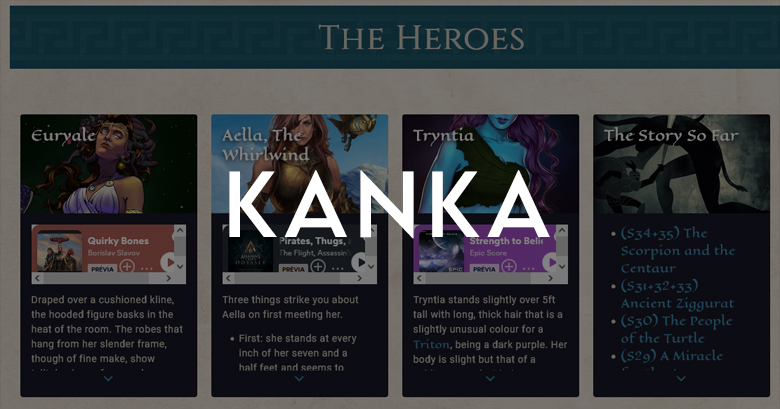 três personagens de RPG em uma campanha online organizada pelo Kanka.io