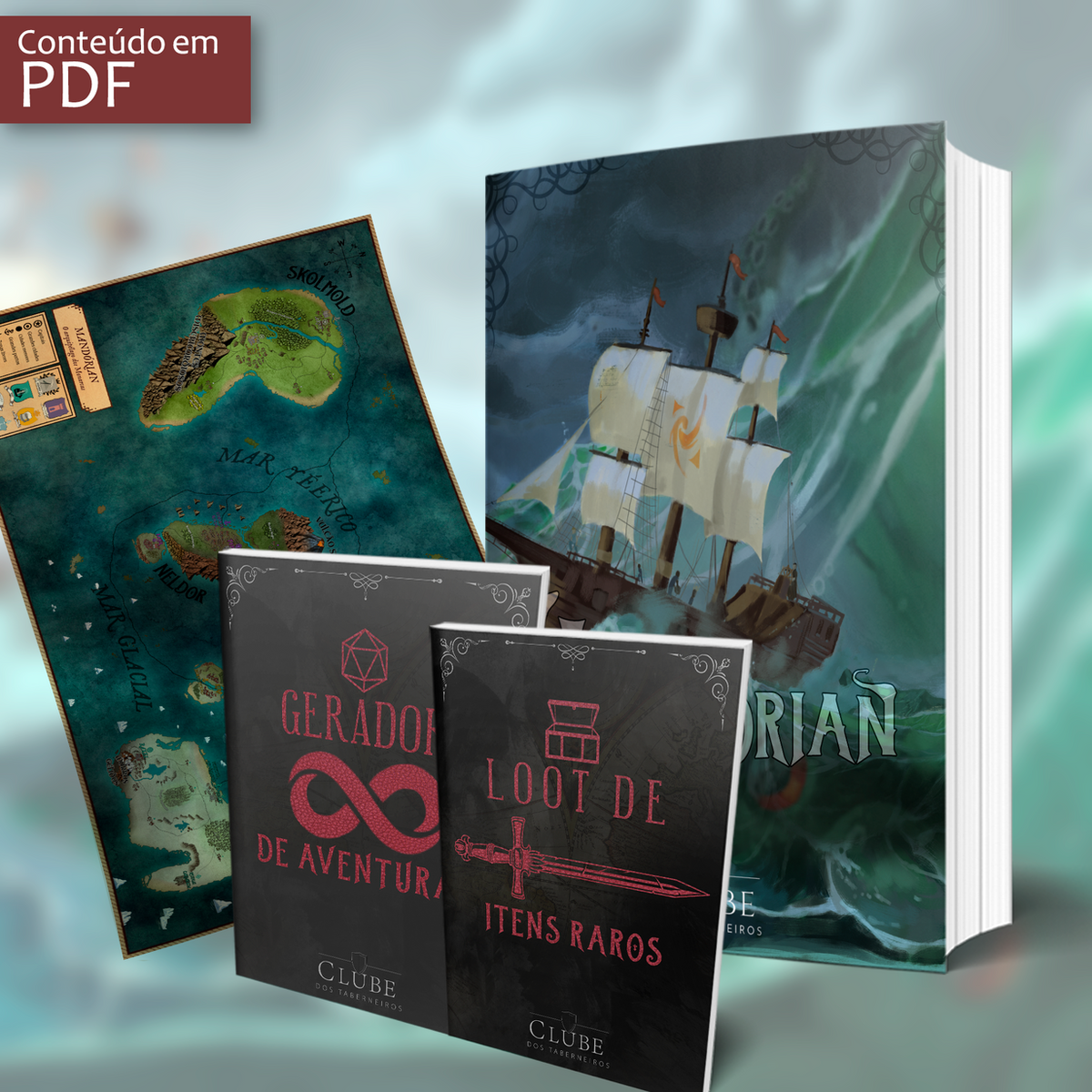 Conteúdo digital do cenário de RPG Mandórian: mapa, guia de aventuras e itens raros