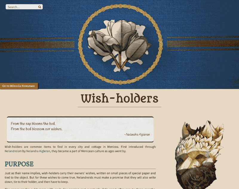 como é organizar um RPG de mesa online no worldanvil, com diferentes títulos e imagens em formato de wiki