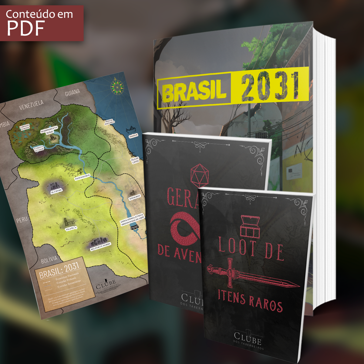 Conteúdo digital do cenário de RPG Brasil: 2031: livros e mapa em PDF