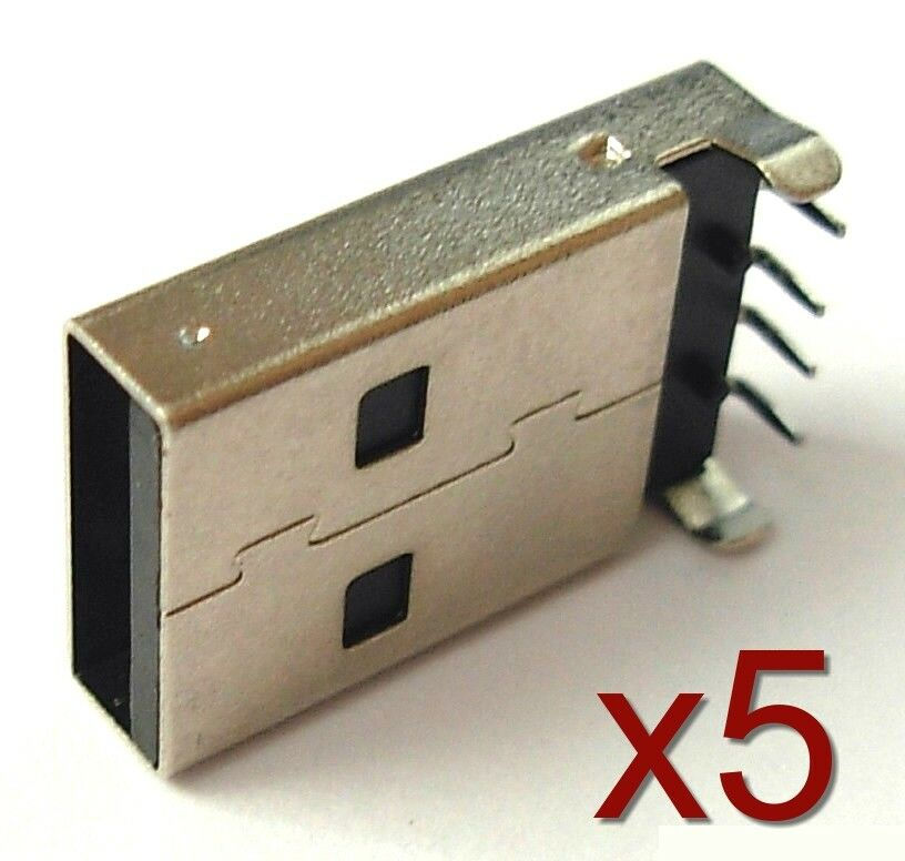 5x Connecteur à souder USB Male Type A 4 pins / 4 broches 90° solder connector