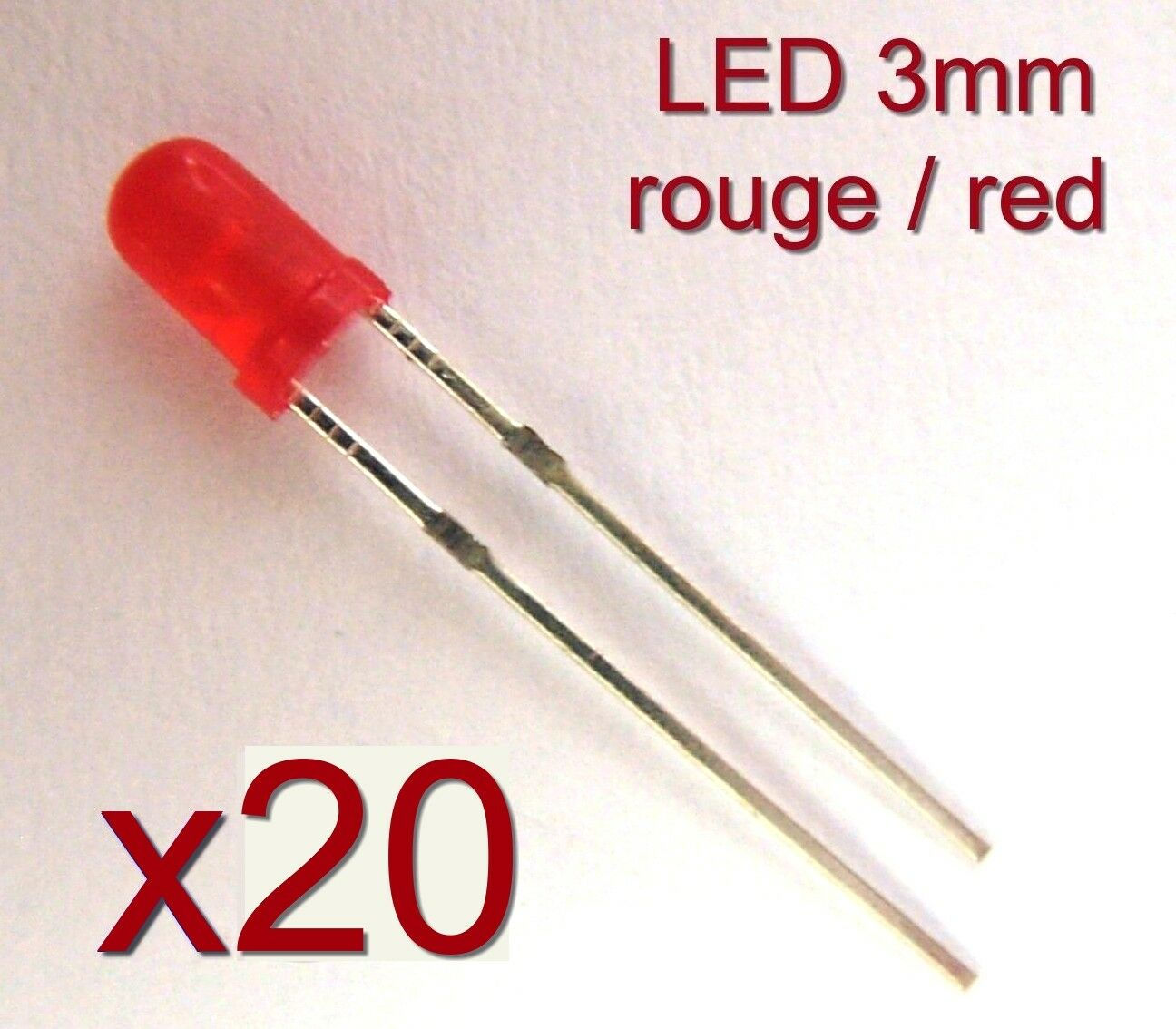 Lot de 20 LED diode rouge 3 mm - 2 broches / 20x red LED 3mm - 2 pins