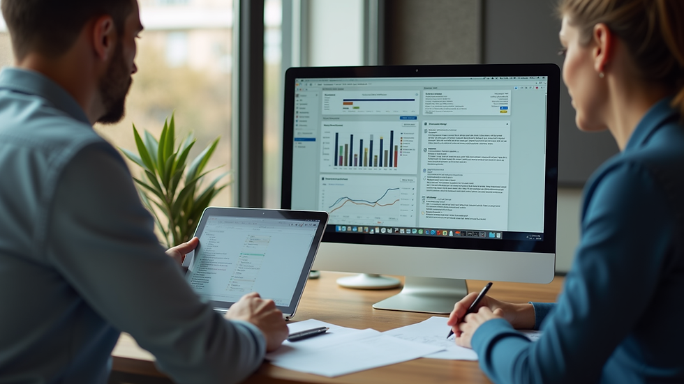 Eye-level view of a marketing team analyzing campaign data on a laptop