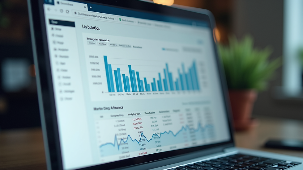 Close-up view of a laptop screen showing marketing analytics dashboard