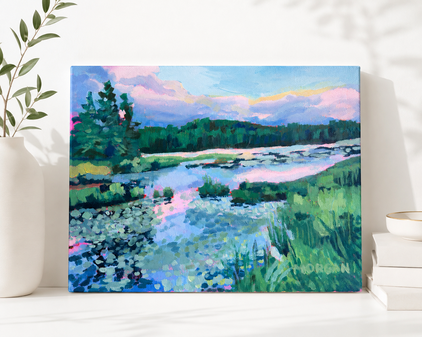 Pink Dusk Marsh | 8x10 | Acrylic on Wrapped Canvas | Original Art