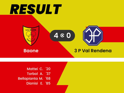 Baone – 3P Valrendena 4-0 - Si ritorna alla vittoria in campionato