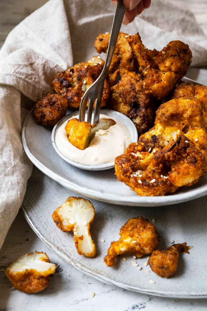 Cauli Wings with Cashew Sour Cream Dipping Sauce