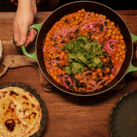 One Pot Chickpea Curry with Grain Free Naan Breads