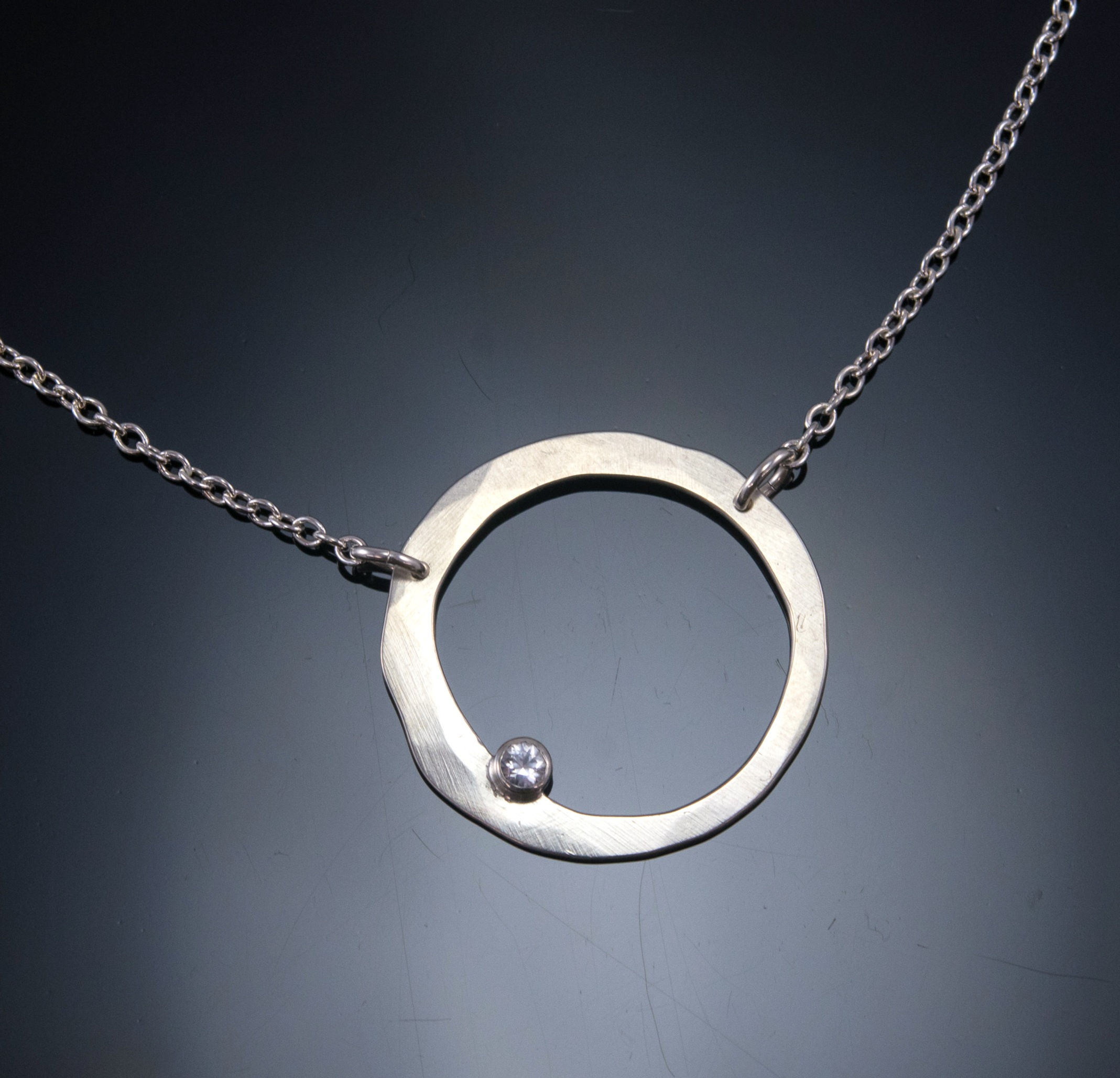 Silver Orbit Hoop with Sapphire
