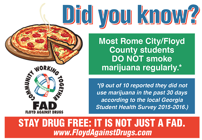 “Positive Social Norms Campaign” to prevent use and abuse of marijuana (Pizza Box Sticke