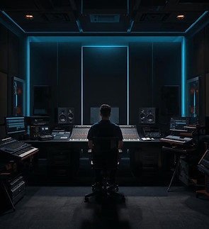 Ultra-realistic professional music production studio scene, modern high-end recording stud