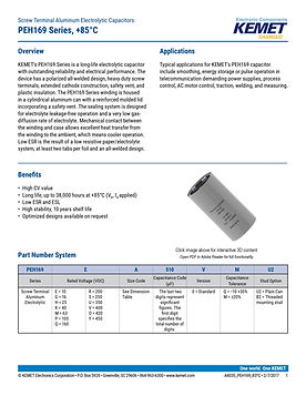 KEMET PEH169 Series Aluminum Electrolytic Capacitors