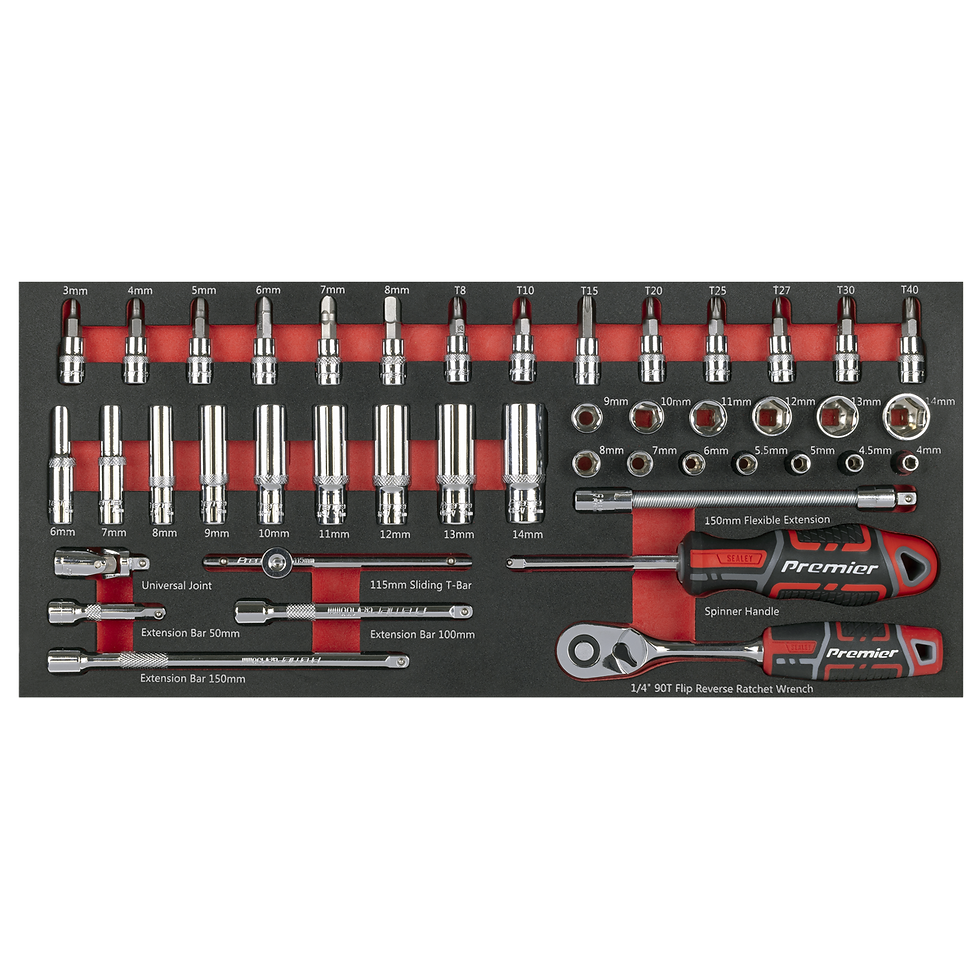 Sealey Premier Socket Set with Tool Tray 1/4"Sq Drive 44pc TBT40