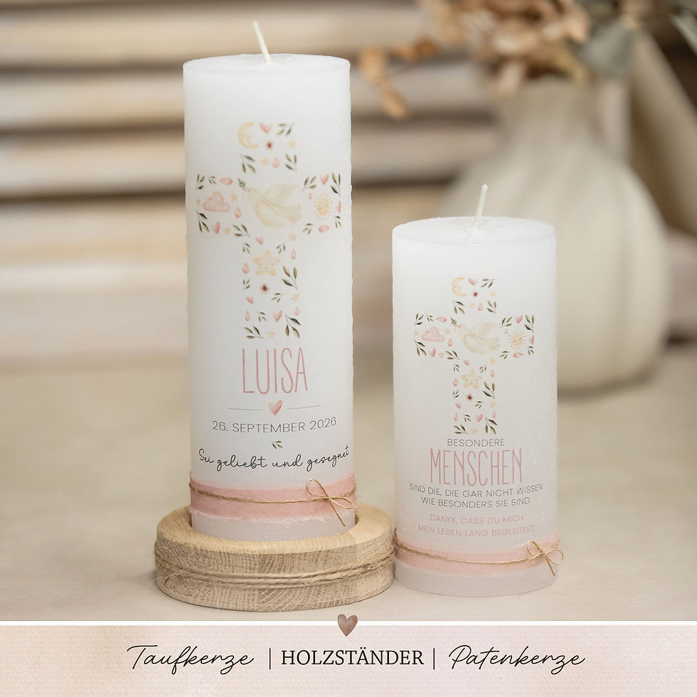 Miniaturbild: Taufkerze "Blumenkreuz rosa" personalisiert mit Namen Taufgeschenk Ge