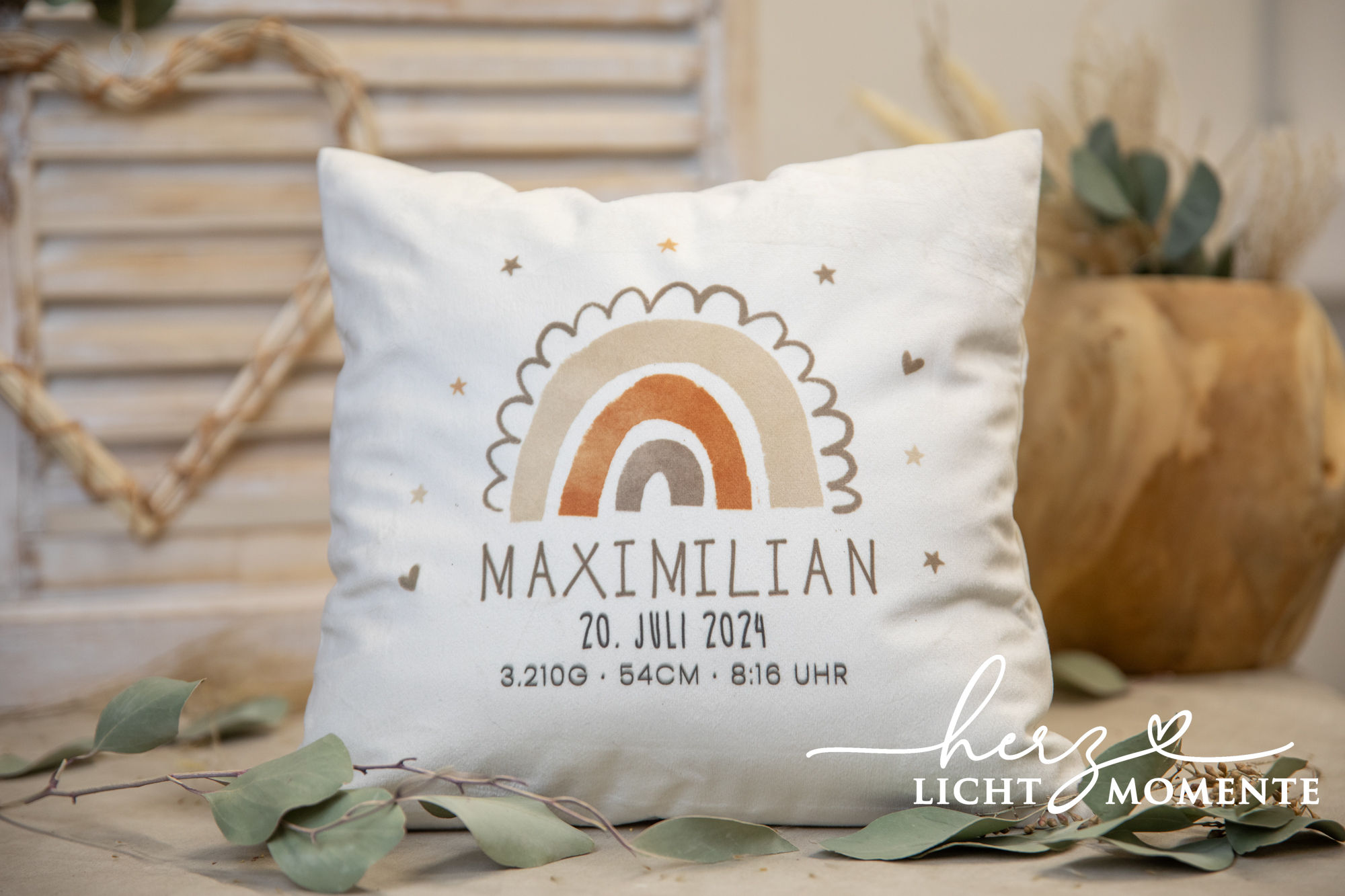 Kissen "JUNGE" personalisiertes Geschenk zur Geburt Kissenhülle Kissenbezug lieb