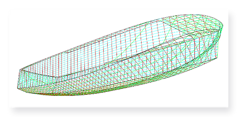Dessin 3D filaire d'une coque de bateau