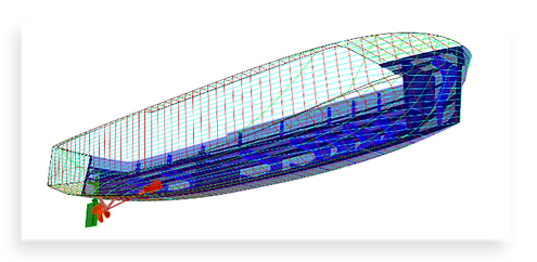 dessin 3D filaire d'une coque de bateau