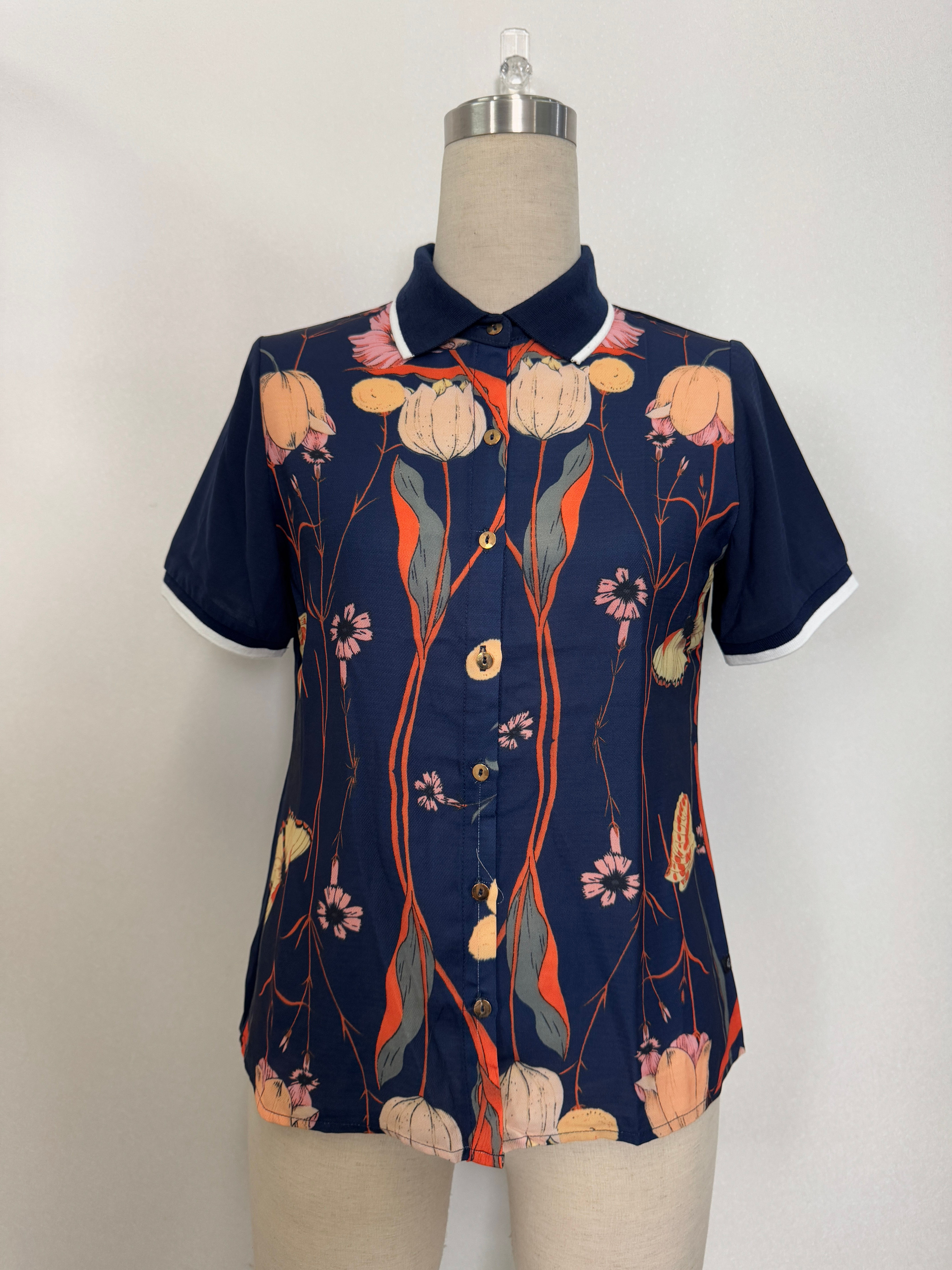 优雅花卉印花短袖衬衫