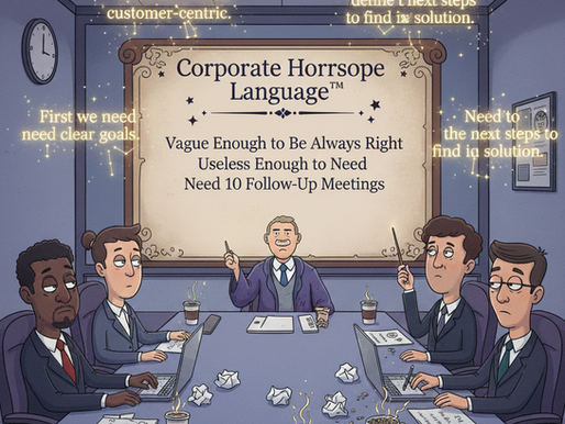 Ein verbreiteter Transformations-Blocker – Corporate Horoscope Language™:Vage genug, um immer recht zu behalten; nutzlos genug, um 10 Follow-up-Meetings zu provozieren.