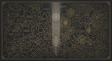 Firefly_Gemini Flash_Symbolic diagram of a fractured terrain. Thin monochrome gold lines s
