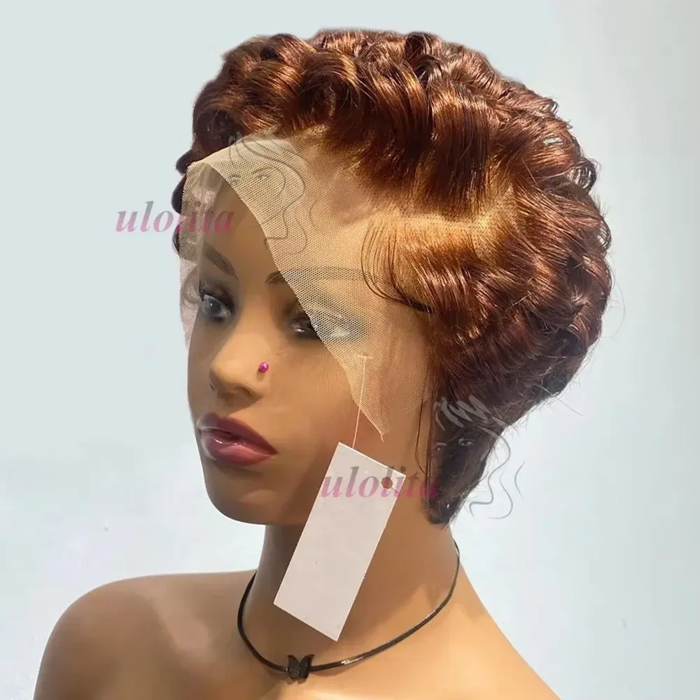 Chocolate Brown 13x4 Short Bob Loose Wave Lace Front Wigs Bleached Knots Pixie