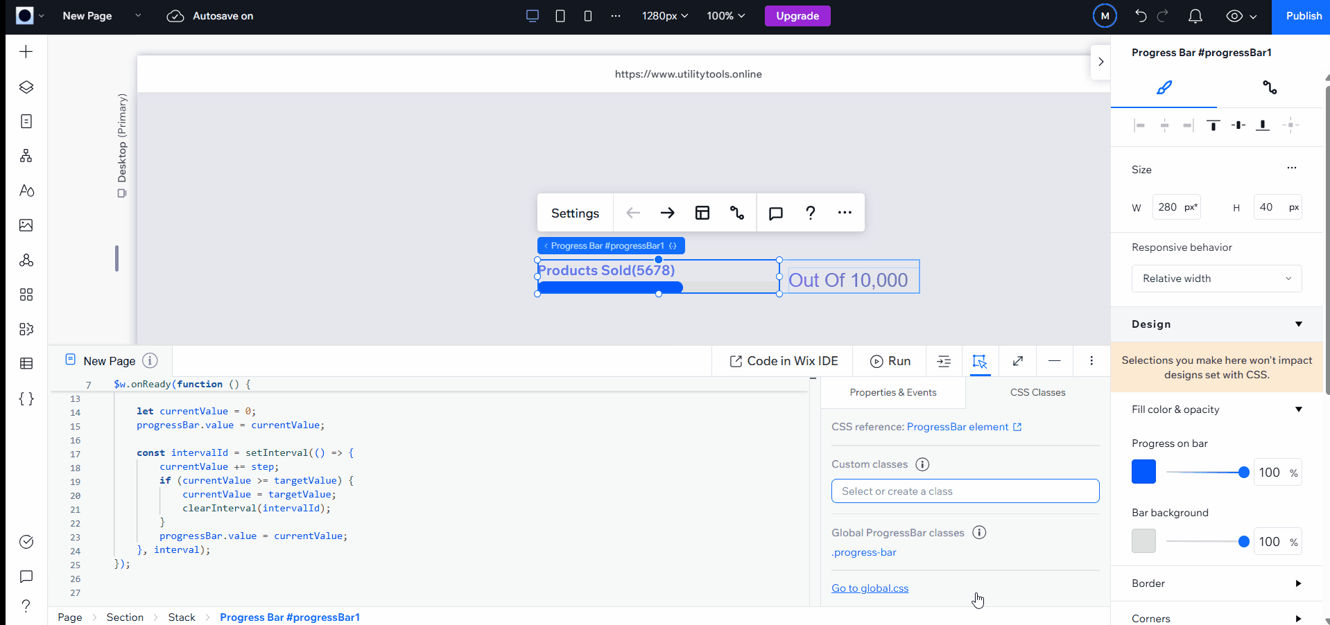 GIF showing how to add global css to Wix Studio
