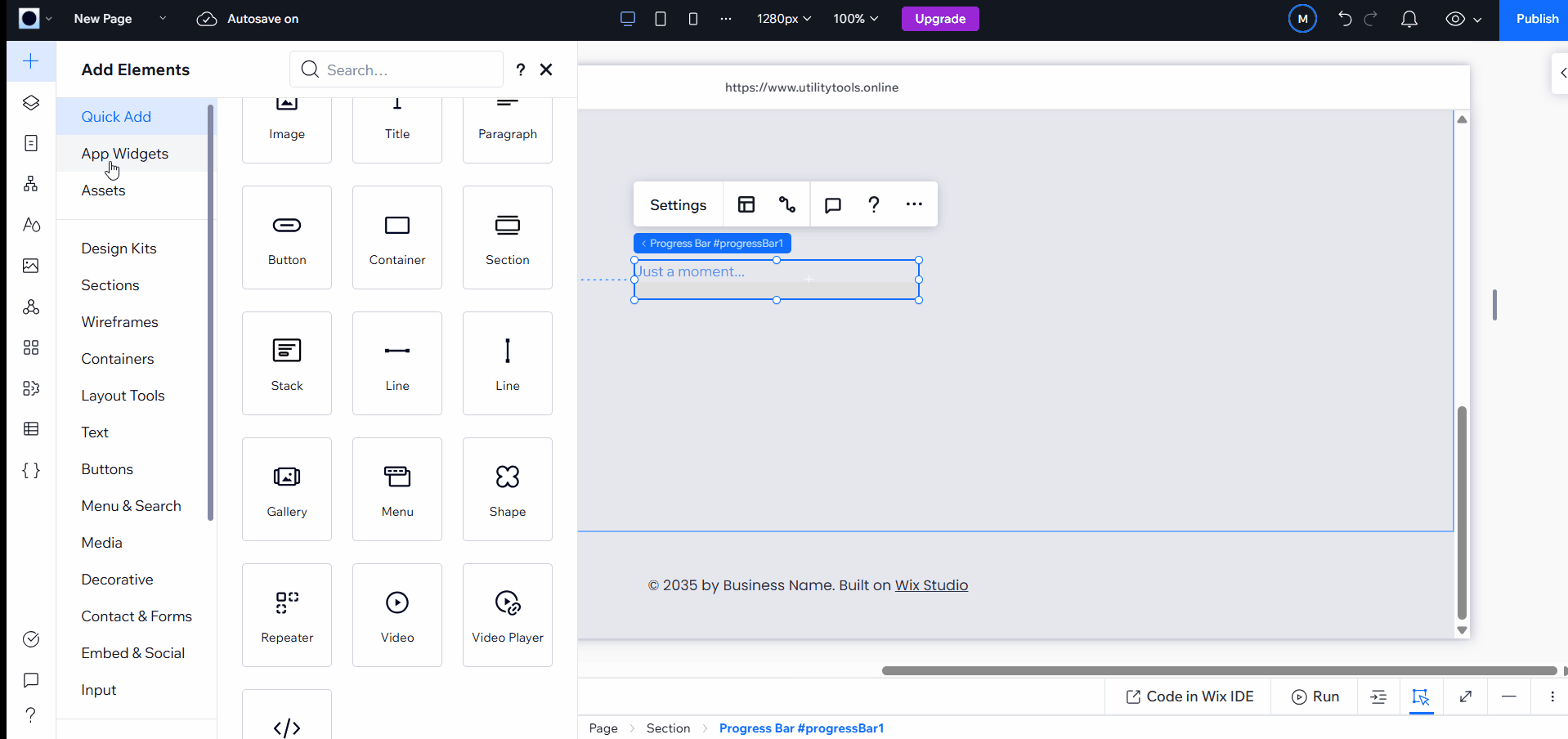 GIF SHOWING How to Add a Progress Bar in Wix Studio