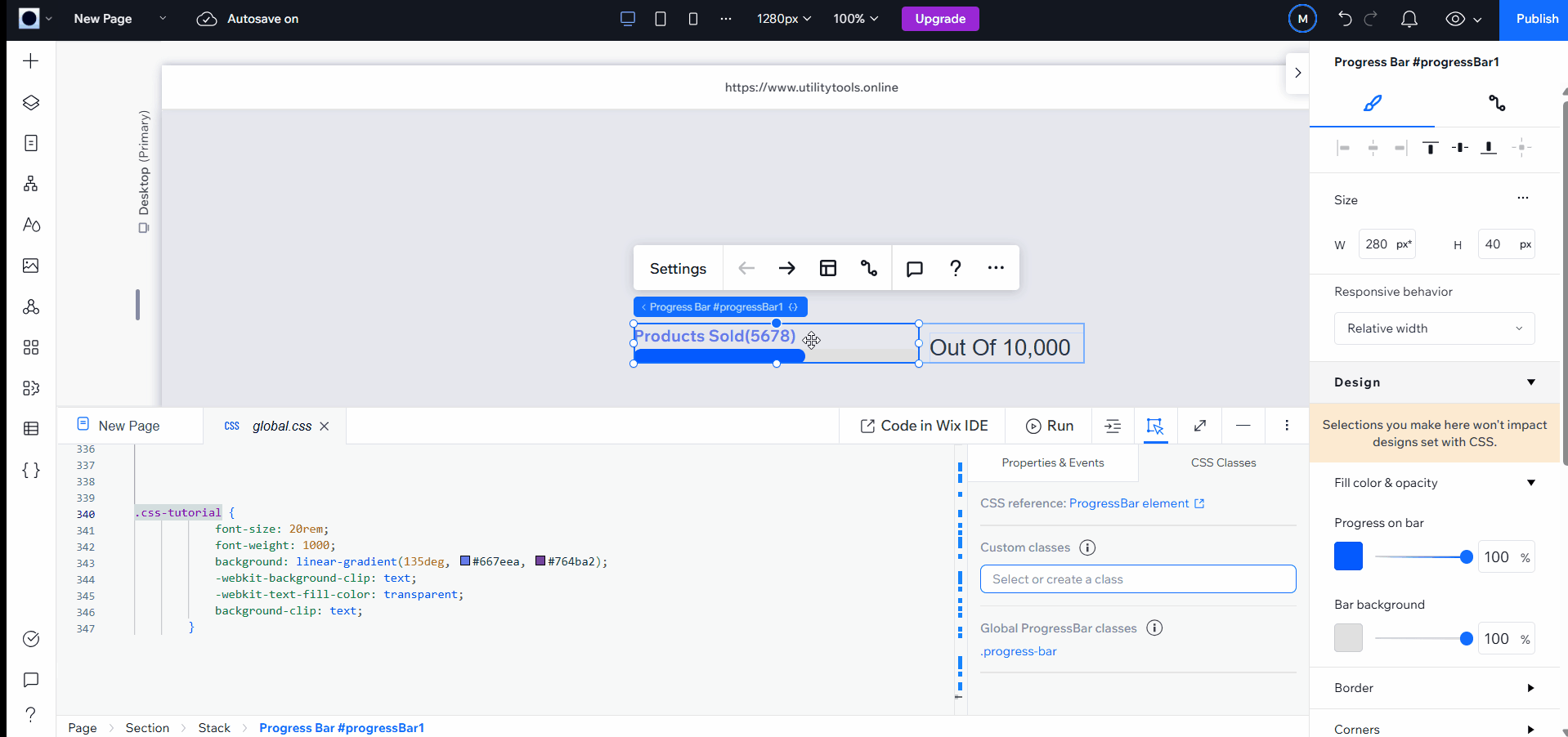 GIF showing how to assign CSS class to Wix Studio Text Element