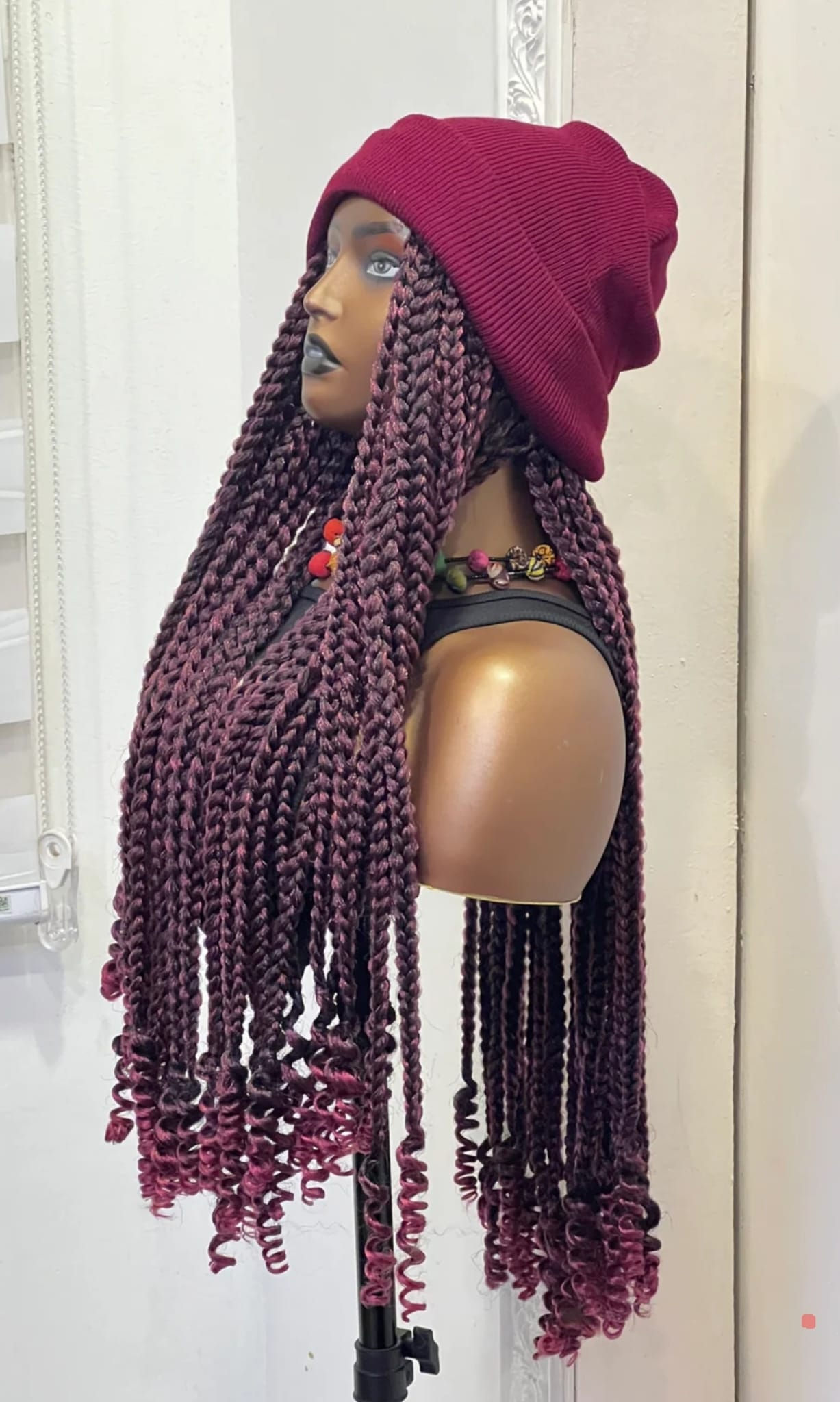 Beanie Braided Wig - Burgundy
