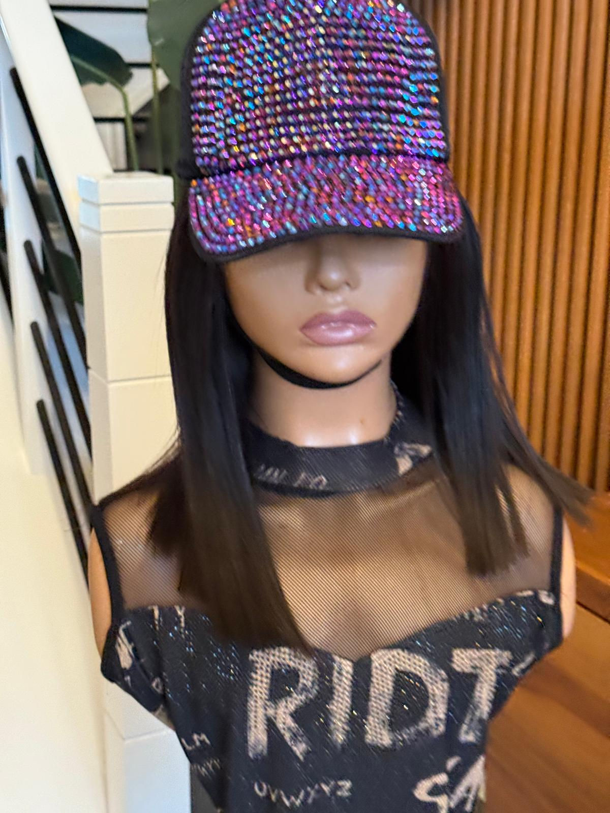 Rhinestone Baseball Cap - Black