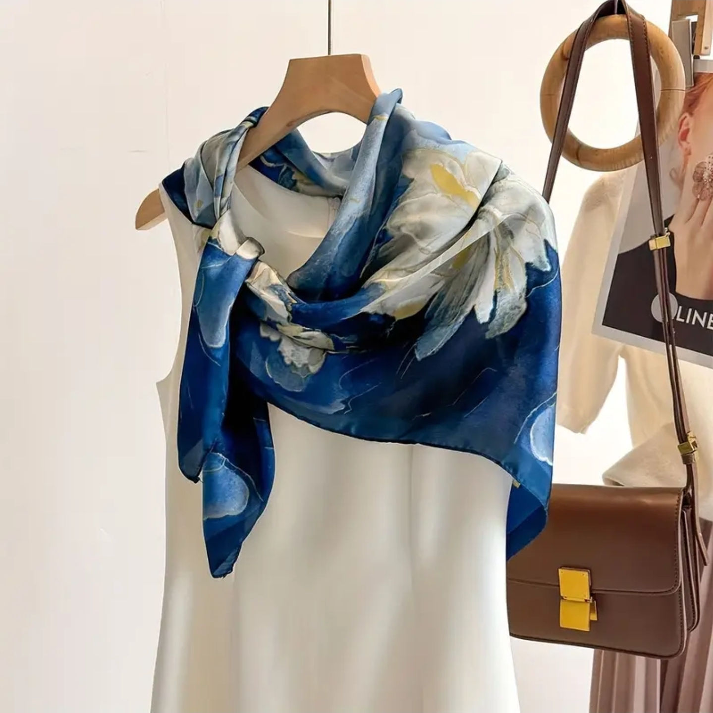 Blue and Nude Satin Scarf