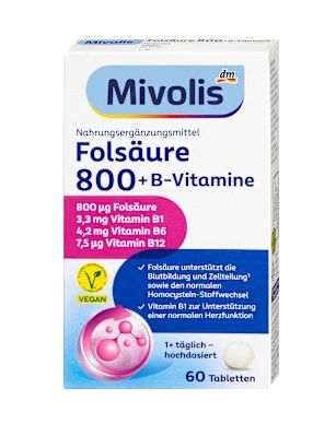 Mivolis folsäure 800 b vitamine tabletten фолієва кислота 800 b1 b6 b12