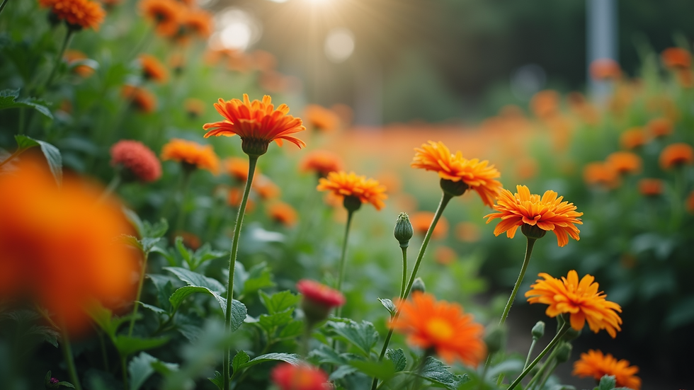 High angle view of a lush garden with colorful flowers