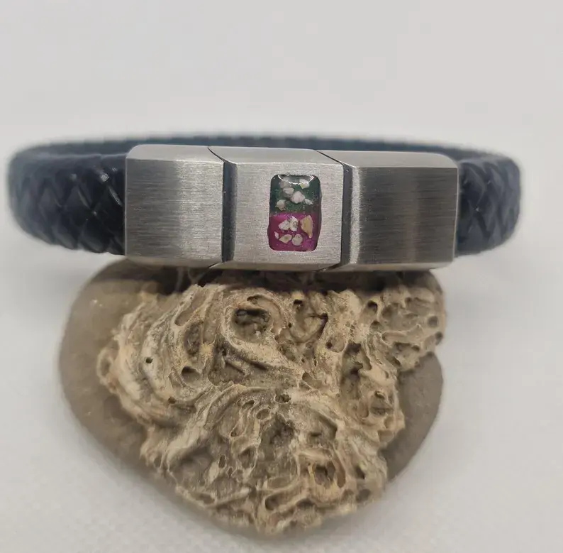 Thumbnail: Leather/Stainless Steel Rectangle Bracelet