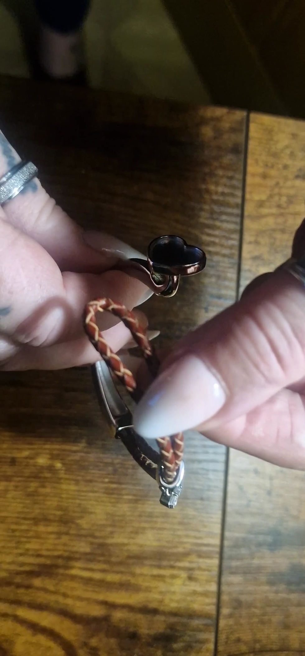 Thumbnail: 'Heart Bracelet' Brown Leather/Stainless Steel