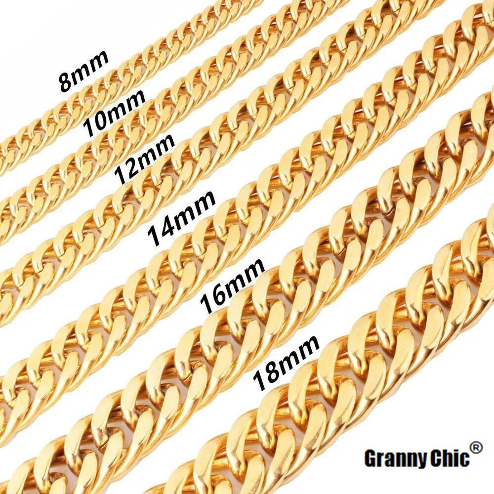 6/8/10/12/14/16/18mm Women Men's Gold Color Cuban Link Chain Necklace & Bracelet