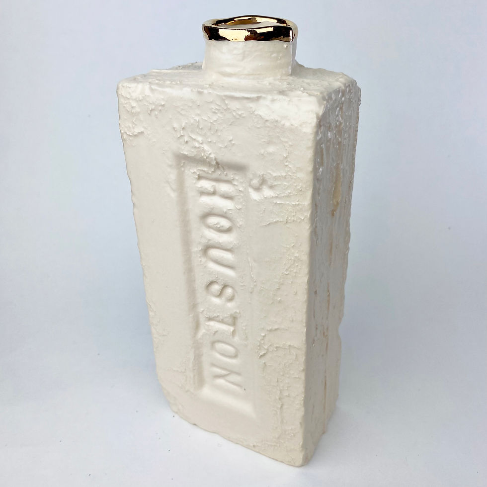 Thumbnail: Houston Matte White Ceramic Brick Flower Vase Gold Rim