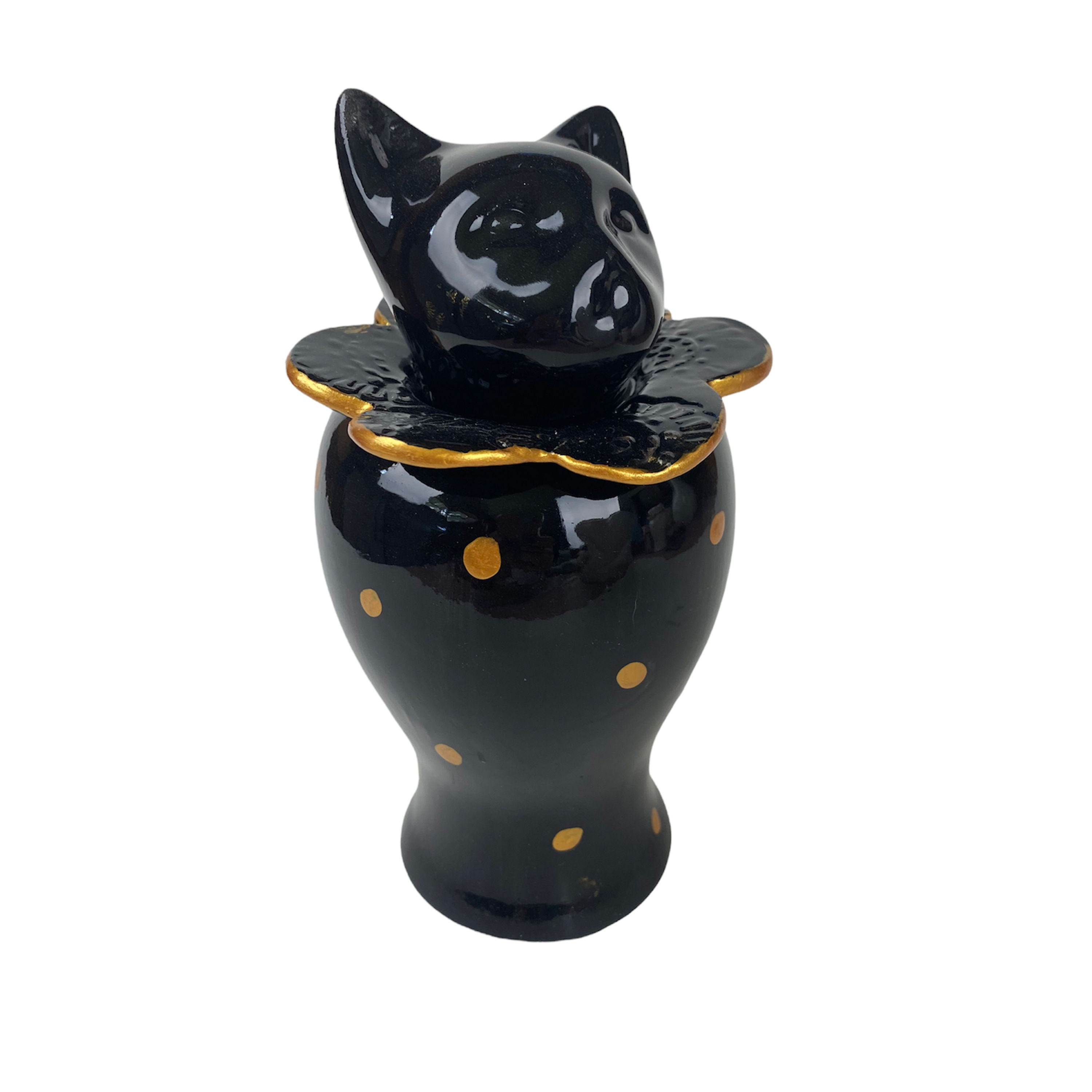 Black with Gold Luster Cat Urn