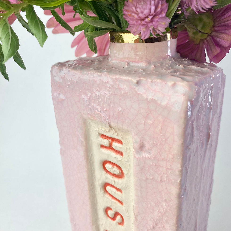 Thumbnail: Houston Pink Crackle Ceramic Brick Flower Vase