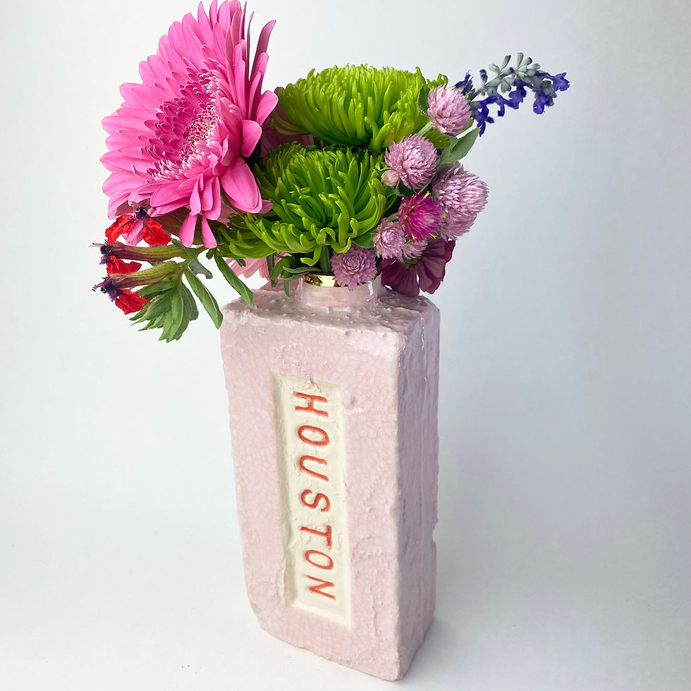 Thumbnail: Houston Pink Crackle Ceramic Brick Flower Vase