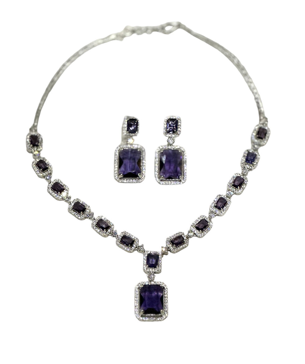 Thumbnail: Mauve Cubic Zirconia Necklace and Earrings